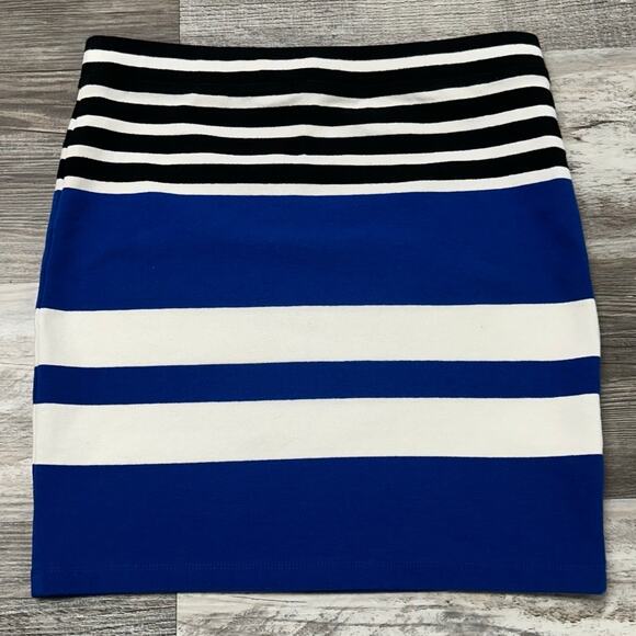 T by Alexander Wang Blue Black Womens M Engineer Stripe Viper Mini Pencil Skirt - Picture 1 of 7